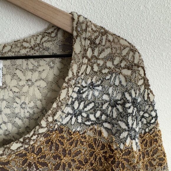 Vtg Chicos Design Top Womens 3 Beige Neutral Earth Tone Daisy Texture Artsy Boho - Picture 6 of 16